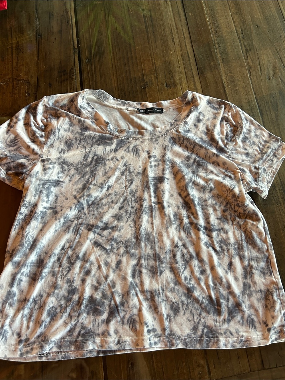 Tie-Dye Scoop Neck Short Sleeve Tee - Gray & White